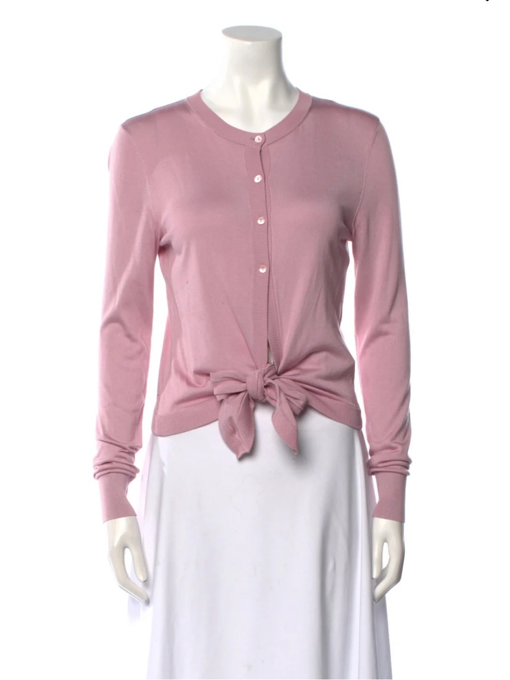 Dolce & Gabbana Pink Crew Neck Tie-Front Button Cardigan 100% Silk Sz Eu 44/US 8